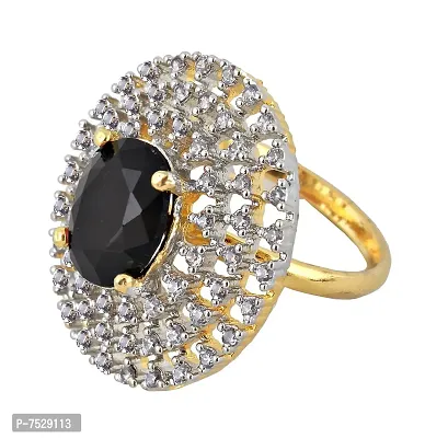 Lucky Jewellery 18K Gold Plated American Diamond Black Color Ring/Finger Ring for Girls  Women (132-U4FA-1259-BL)