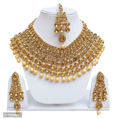 Lucky Jewellery Ethnic Choker Golden Color Stone with Pearl Necklace Set for Girls  Women (1551-ISS-3751-LCT-MOD)-thumb2