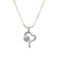 JEWEL21 18K Gold Plated American Diamond (AD) Heart and Butterfly Shape Pendant with Earring and Chain for Girls and Women-thumb1