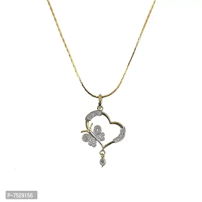 JEWEL21 18K Gold Plated American Diamond (AD) Heart and Butterfly Shape Pendant with Earring and Chain for Girls and Women-thumb2