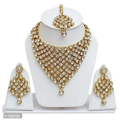 Lucky Jewellery Designer White Color Stone Gold Plating Necklace Set for Girls  Women (825-L1SS-836-W)-thumb2