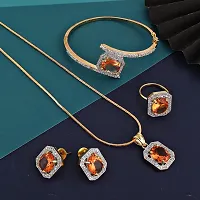 Lucky Jewellery 18K Gold Plated American Diamond (AD) Peach Color Combo Pendant Set with Earring, Bracelet,  Ring for Girls  Women (624-K5SA-882-PH)-thumb1