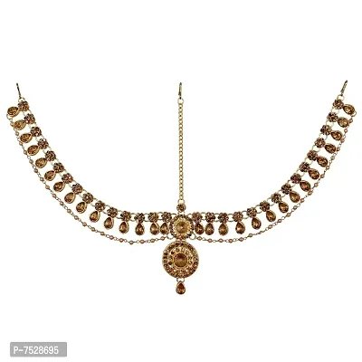 Lucky Jewellery Designer Gold Plated LCT Gold Color Moti Pearl Maang Tikka Stone Damini Wedding Mathapatti for Girls  Women (314-L1PS-30-LCT)-thumb0