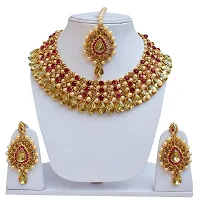 Lucky Jewellery Stunning Magenta Color Stone Gold Plated Necklace Set for Girls  Women (726-ISS-823-G-LCT-R)-thumb1