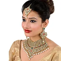 Lucky Jewellery Red Green Semi Bridal Dulhan Dulhan Wedding  Engagement Necklace Set with Mang Tikka (1815-L1SS-KD124-RED-G)-thumb1