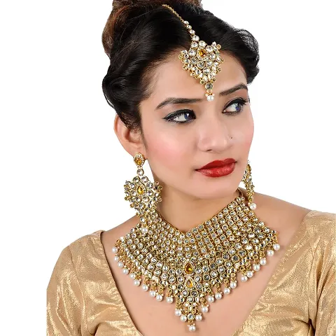 Lucky Jewellery LCT Bridal Dulhan Dulhan Wedding Engagement Necklace Set with Mang Tikka Best for Bride in Color (1815-L1SS-KD124-LCT-W-MOD)