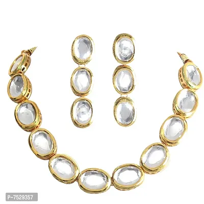 Lucky Jewellery 18K Gold Plated White Color Kundan Stone/Uncut Kundan/Dibbi Kundan/Meena Kundan/Lucknow Kundan Necklace Set for Girls  Women (850-J5SK-1607)