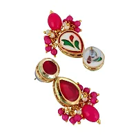 Lucky Jewellery Meenakari 18k Gold Plated Magenta Color Tika Earring Combo Uncut Big Faux Kundan Necklace set (911-J5SK-1817-R)-thumb4