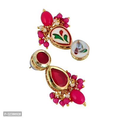 Lucky Jewellery Meenakari 18k Gold Plated Magenta Color Tika Earring Combo Uncut Big Faux Kundan Necklace set (911-J5SK-1817-R)-thumb5