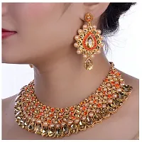 Lucky Jewellery Stunning Golden Orange Color Stone Necklace Set for Girls  Women (726-ISS-823-G-LCT-O-MOD)-thumb2