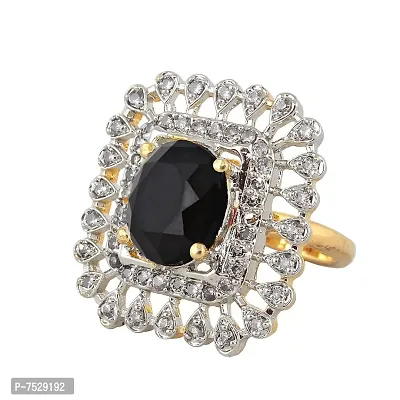 JEWEL21 18K Gold Plated American Diamond Black Color Ring/Finger Ring for Girls  Women (132-u4fa-1257-bl)