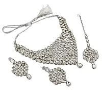 LUCKY JEWELLERY Designer Silver Plated White Color Stone Necklace Set For Women  Girls (908-L1SS-836-W-S)-thumb2