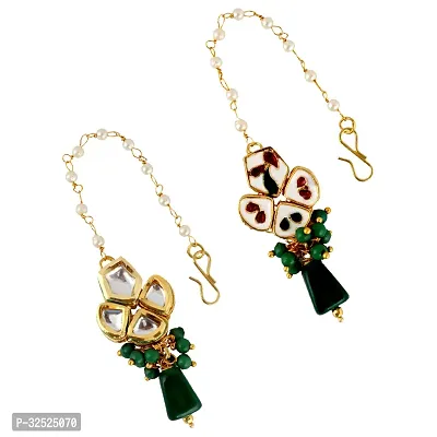 Beautiful Meenakari 18 K Gold Plated Green Color Pentagon Shape Uncut Kundan Combo Necklace Set-thumb4