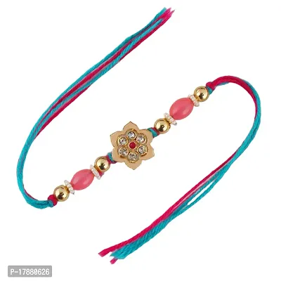 Lucky Jewellery Gold-Plated Peach Color Meena MagentaFeroozi Thread Rakhi-Rakshabandhan Rakhee-thumb4