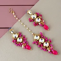 LUCKY JEWELLERY Back Meenakari 18k Gold Plated Magenta Color Tika Earring Combo Uncut Big Faux Kundan Choker Necklace set (926-J5SK-1810-R)-thumb4