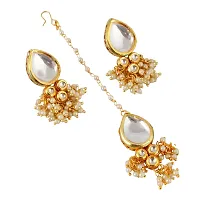 LUCKY JEWELLERY Back Meenakari 18k Gold Plated White Color Tika Earring Combo Uncut Big Faux Kundan Choker Necklace set (1122-J5SK-1698-W)-thumb3