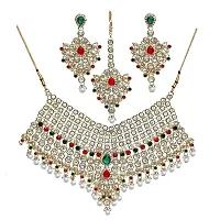 Lucky Jewellery Red Green Bridal Dulhan Dulhan Wedding  Engagement Necklace Set with Mang Tikka Best for Bride Red Green in Color (1815-L1SS-KD124-RED-G-MOD)-thumb4