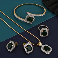 JEWEL21 18K Gold Plated American Diamond (AD) Green Color Combo Pendant Set with Earring, Bracelet,  Ring for Girls  Women (624-k5sa-882-g)-thumb1