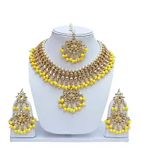 Lucky Jewellery Traditional Yellow Color Gold Plated Kundan Necklace Set for Girl  Women (1095-QSK-9074-Y)-thumb1