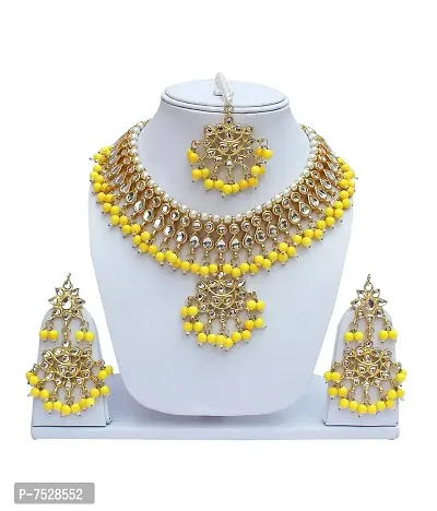 Lucky Jewellery Traditional Yellow Color Gold Plated Kundan Necklace Set for Girl  Women (1095-QSK-9074-Y)-thumb2