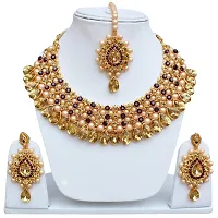 Lucky Jewellery Stunning Purple Color Stone Gold Plated Necklace Set for Girls  Women (726-ISS-823-G-LCT-P)-thumb1