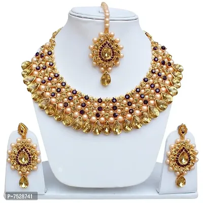 Lucky Jewellery Stunning Purple Color Stone Gold Plated Necklace Set for Girls  Women (726-ISS-823-G-LCT-P)-thumb2