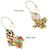 LUCKY JEWELLERY Back Meenakari 18k Gold Plated Multi Color Tika Earring Combo Uncut Big Faux Kundan Choker Necklace set (1122-J5SK-1698-MT)-thumb4