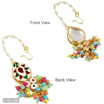 LUCKY JEWELLERY Back Meenakari 18k Gold Plated Multi Color Tika Earring Combo Uncut Big Faux Kundan Choker Necklace set (1122-J5SK-1698-MT)-thumb5