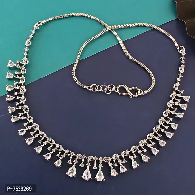 JEWEL21 18K Gold Plated American Diamond (AD) Silver Color Pendant Set for Girls  Women (581-p4sa-1541-s)-thumb3