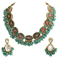 JEWEL21 18K Gold Plated Firozi Color Kundan Stone/Uncut Kundan/Dibbi Kundan/Meena Kundan/Lucknow Kundan Necklace Set for Girls  Women (1000-J5SK-1607-F)-thumb1