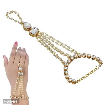 JEWEL21 Elegant White Color Gold Plated 1 Pair Finger Ring Bracelet for Girls  Women-thumb4