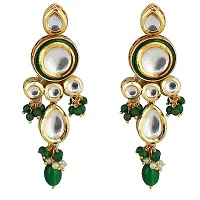 Lucky Jewellery Traditional Gold Plated Kundan Stone Green Earrings for Girls  Women (272-J5EK-1839-G)-thumb1