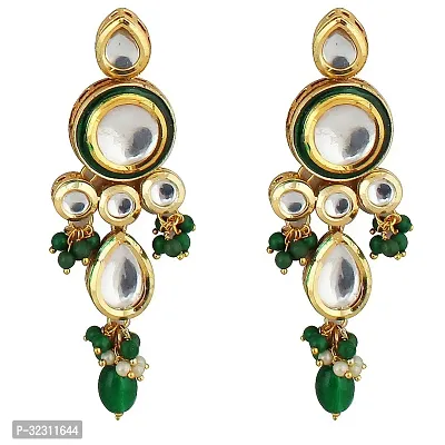 Lucky Jewellery Traditional Gold Plated Kundan Stone Green Earrings for Girls  Women (272-J5EK-1839-G)-thumb2