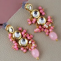 LUCKY JEWELLERY Back Meenakari 18k Gold Plated Pink Color Tika Earring Combo Uncut Big Faux Kundan Choker Necklace set (926-J5SK-1810-PK)-thumb2