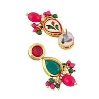 Lucky Jewellery Meenakari 18k Gold Plated Multi Color Tika Earring Combo Uncut Big Faux Kundan Choker Necklace set (911-J5SK-1817-RG)-thumb4