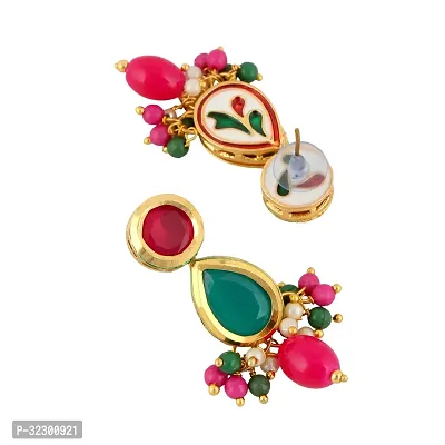 Lucky Jewellery Meenakari 18k Gold Plated Multi Color Tika Earring Combo Uncut Big Faux Kundan Choker Necklace set (911-J5SK-1817-RG)-thumb5