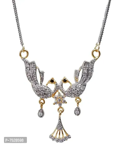 Lucky Jewellery Glamorous Gold Plated AD Pendant Set for Women (627-BMA-7002)