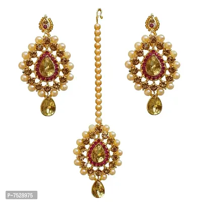 Lucky Jewellery Stunning Magenta Color Stone Gold Plated Necklace Set for Girls  Women (726-ISS-823-G-LCT-R)-thumb4