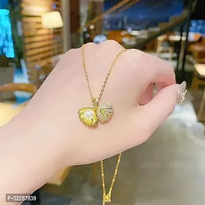 Lucky Jewellery Fashion Pendant Moti Shell Pearl Necklace Locket With Studs Long Chain Gold Plated Shell AD Stones Pendants Chains Western Valentine Gifts Birthday For Girls  Women (275-CHL1S-1274)-thumb2