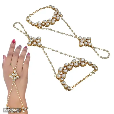 JEWEL21 Elegant White Color Gold Plated 1 Pair Finger Ring Bracelet for Girls  Women-thumb2