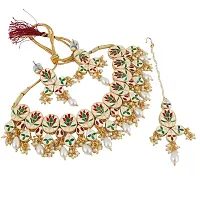 LUCKY JEWELLERY Back Meenakari 18k Gold Plated White Color Tika Earring Combo Uncut Big Faux Kundan Choker Necklace set (1425-J5SK-1631-W)-thumb1