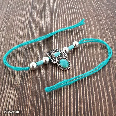 Lucky jewellery Rakhi Silver Oxidised Turquoise BlueRakhe Boho Collection Rakshabandan Rakhee Bracelet for Bro/Brother/Bhaiya/Bhai/Bhabhi Rakshasutra (65-CHEOR1-LJ702-F-S-2)-thumb4