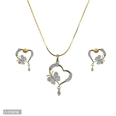 Lucky Jewellery American Diamond Heart Shape Pendant Set-thumb3