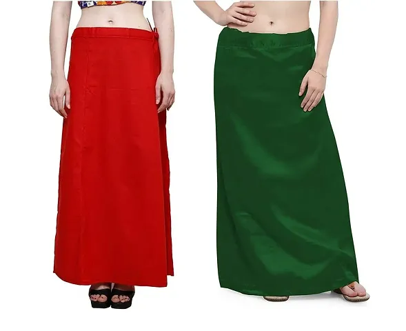 Guddan Women's Cotton Red & Green Petticoat (Free Size)