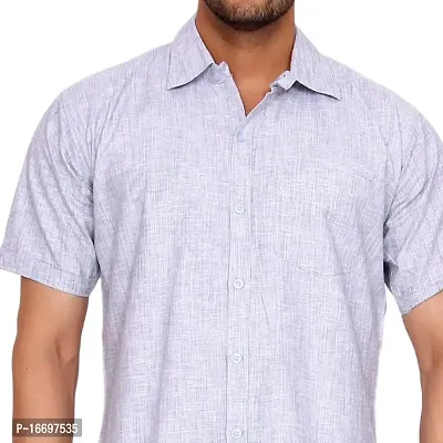 Affray Men's Regular Fit Plain Linen Cotton Casual  Formal Half Sleeve Shirt-thumb0