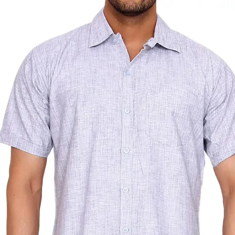 Affray Men's Regular Fit Plain Linen Cotton Casual  Formal Half Sleeve Shirt