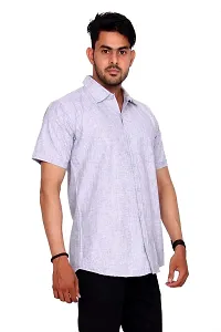 Affray Men's Regular Fit Plain Linen Cotton Casual  Formal Half Sleeve Shirt-thumb1
