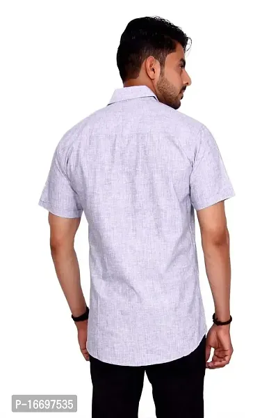 Affray Men's Regular Fit Plain Linen Cotton Casual  Formal Half Sleeve Shirt-thumb4