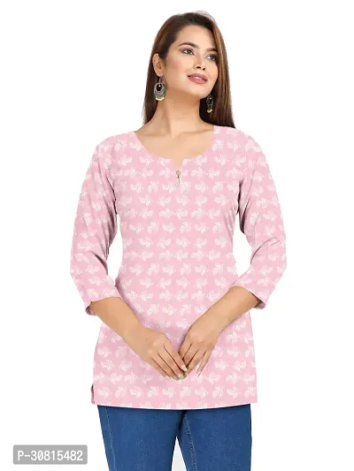 Beautiful Cotton Pink Printed Short Kurta For Women-thumb0