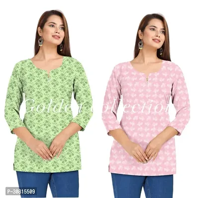 Beautiful Cotton Printed Short Kurta For Women Pack of 2-thumb0